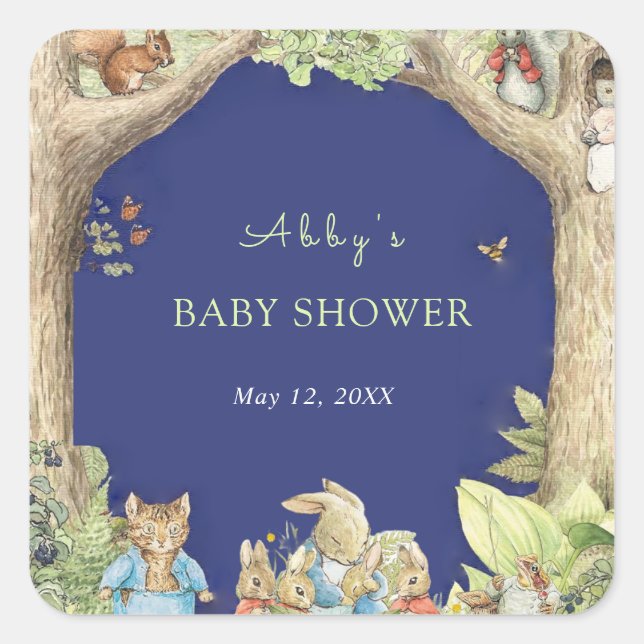 Sticker Carré Baby shower Peter the Rabbit Forest Friends (Devant)