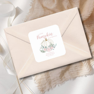 Sticker Carré Baby Shower Petit Citrouille Rose Fleurs