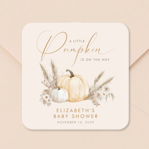 Sticker Carré Baby Shower Petite Citrouille d'Automne