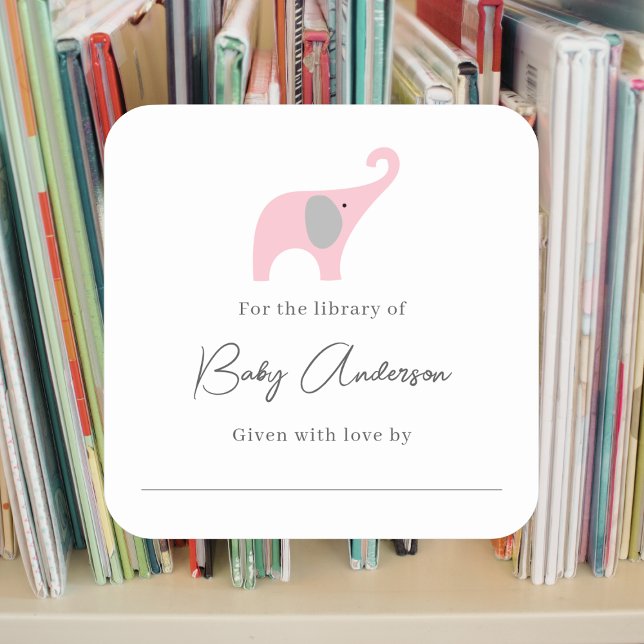 Sticker Carré Baby shower plaque d'éléphant rose (Créateur téléchargé)