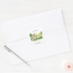 Sticker Carré Baby Shower Plaques en Papier C'est un Garçon Golf