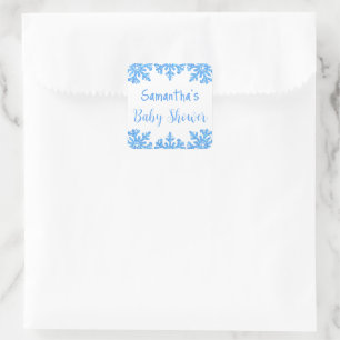 Sticker Carré Baby shower pour garçons d'hiver Blue Snowflake