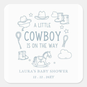 Sticker Carré Baby-Shower pour Petit Garçon Cowboy