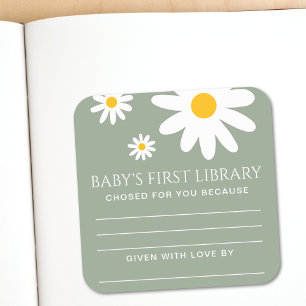 Sticker Carré Baby shower 'Première bibliothèque de bébé'