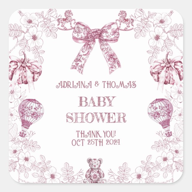 Sticker Carré Baby shower Preppy Pastel Pink Toile (Devant)