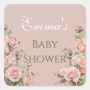 Sticker Carré Baby shower Princess Carrie Vintage rose Roses