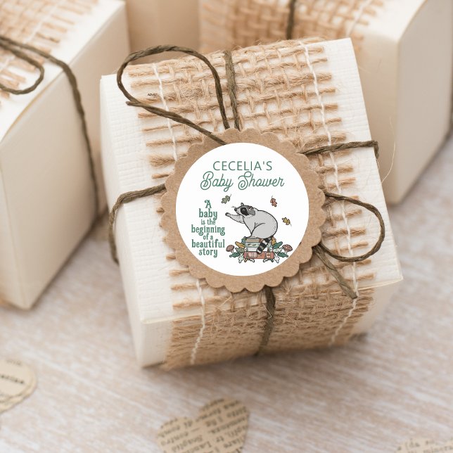 Sticker Carré Baby shower Raccoon Woodland Storybook (Woodland Storybook Baby Shower Stickers for Favors, Crafting, Envelope Seals, and more!)
