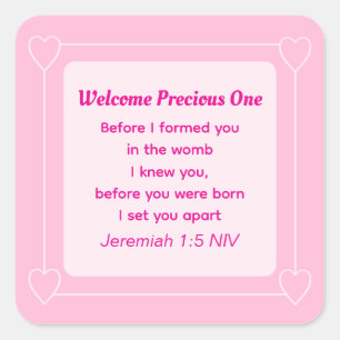 Sticker Carré Baby shower rose clair mignon et simple