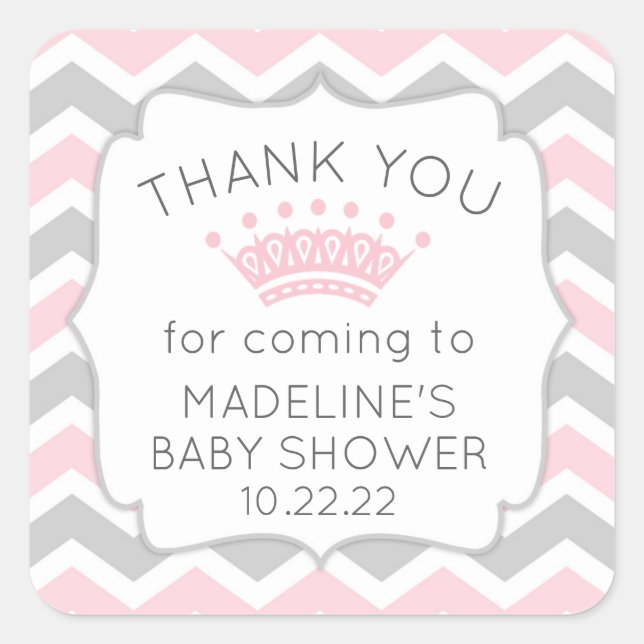 Sticker Carré Baby shower rose merci pour l'autocollant (Devant)