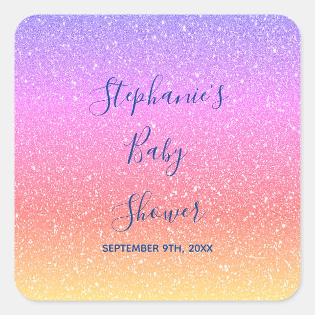 Sticker Carré Baby shower rose violet Parties scintillant person (Devant)