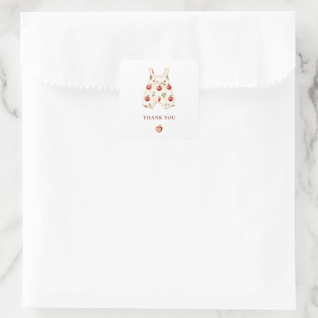 Sticker Carré Baby shower rouge  Merci aquarelle Design (Sac)