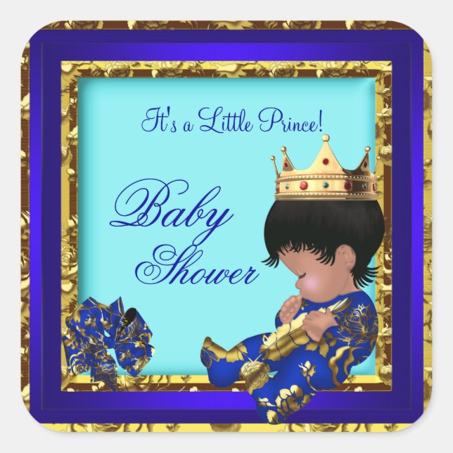 Sticker Carré Baby shower Royal Blue Gold Boy prince de couronne (Devant)