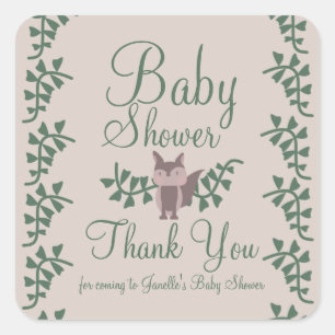 Sticker Carré Baby Shower Rustique Verdure Renard des Bois