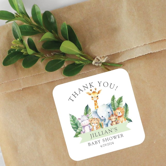 Sticker Carré Baby shower Safari Adventure Merci (Créateur téléchargé)