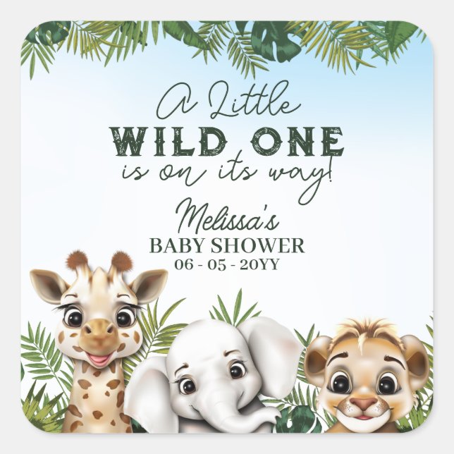 Sticker Carré Baby shower Safari animal sauvage (Devant)