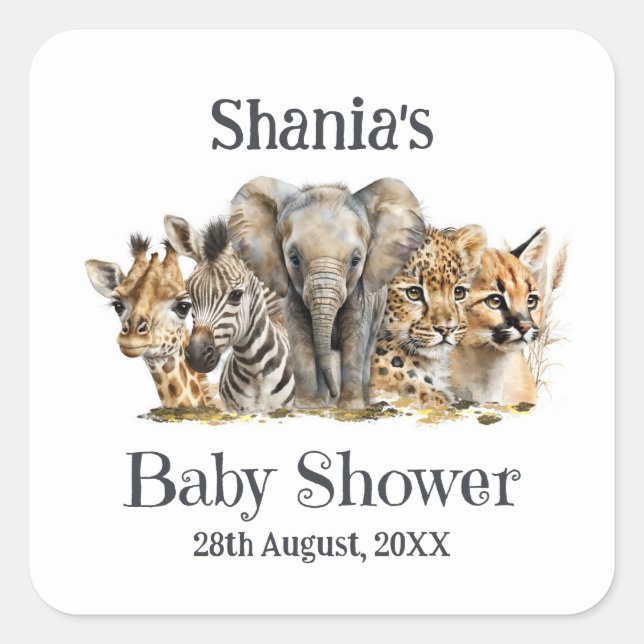 Sticker Carré Baby shower Safari Animaux (Devant)