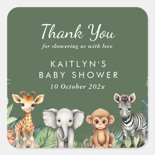 Sticker Carré Baby shower Safari Wild One Jungle (Devant)