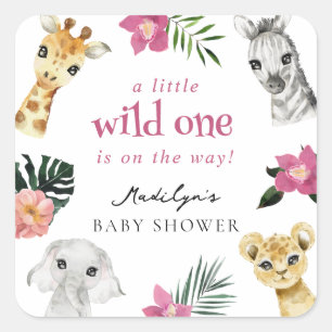 Sticker Carré Baby shower sauvage d'une jungle