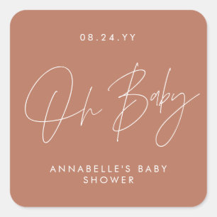 Sticker Carré Baby shower script moderne terre cuite élégante