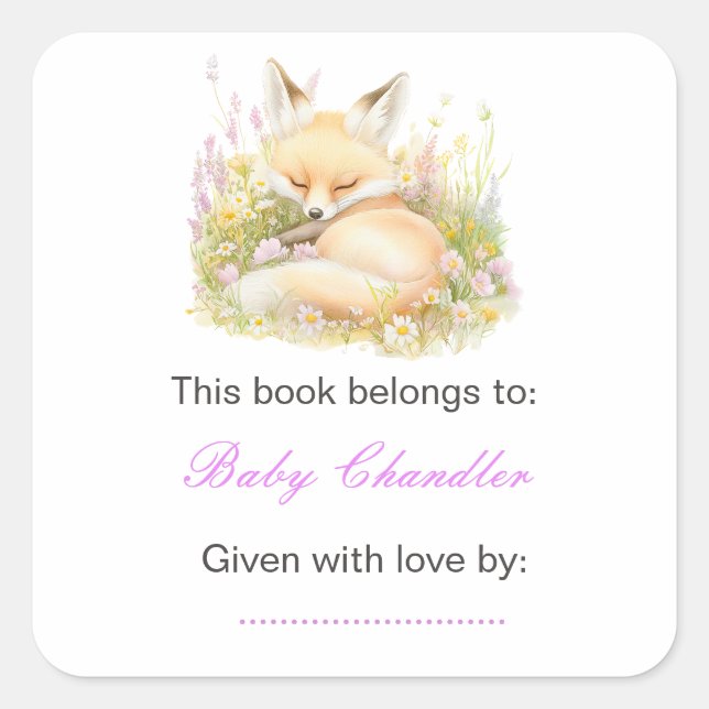 Sticker Carré Baby shower Spring Fox (Devant)