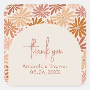 Sticker Carré Baby shower Super orange et rose rétro