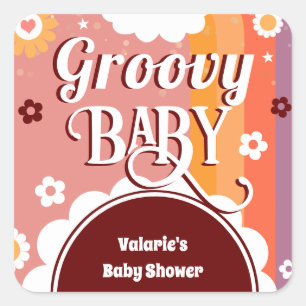 Sticker Carré Baby shower Super rétro