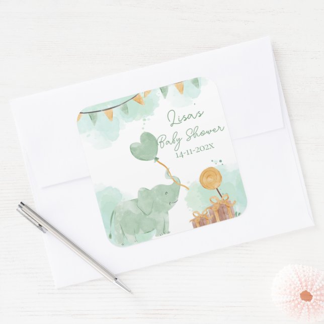 Sticker Carré Baby Shower sur le thème des Animaux Mignons de Sa (Enveloppe)