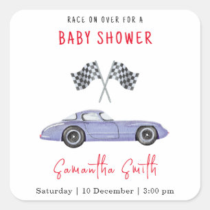 Sticker Carré Baby Shower sur le thème des Courses Automobiles