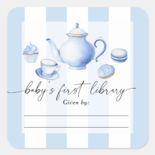 Sticker Carré Baby shower Tea Party - La première bibliothèque d