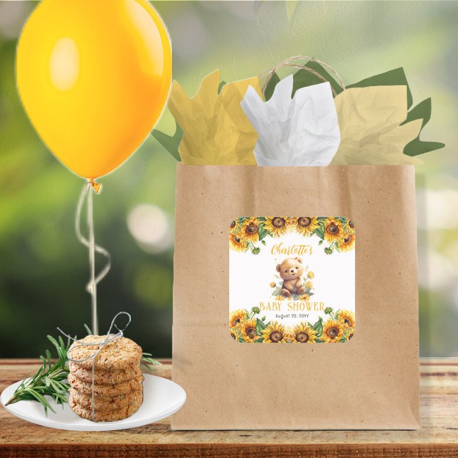 Sticker Carré Baby shower Teddy Bear et Sunflower (Créateur téléchargé)