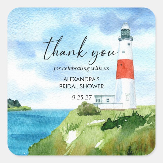 Sticker Carré Baby Shower Thème Phare de Plage Nautique   (Devant)