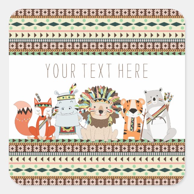 Sticker Carré Baby shower tribal (Devant)