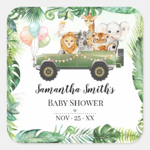 Sticker Carré Baby shower tropical de Safari Baby Animals Jungle