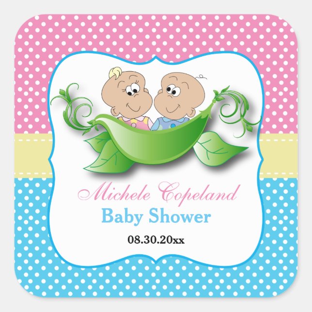 Sticker Carré Baby shower Twin - Deux Pois Dans Un Pois (Devant)