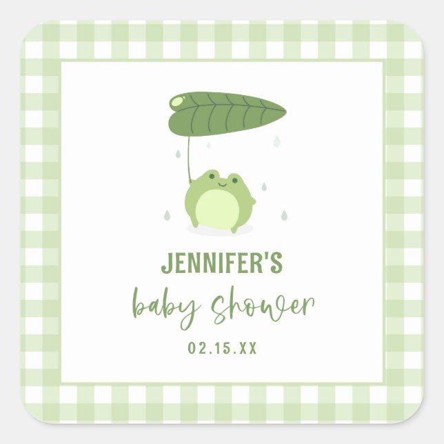 Sticker Carré Baby shower vert à la grenouille (Devant)