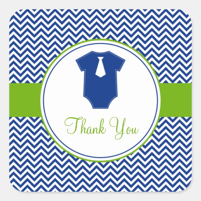 Sticker Carré Baby shower vert bleu Little Man Chevron (Devant)