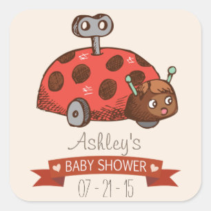 Sticker Carré Baby shower vintage Toy Ladybug