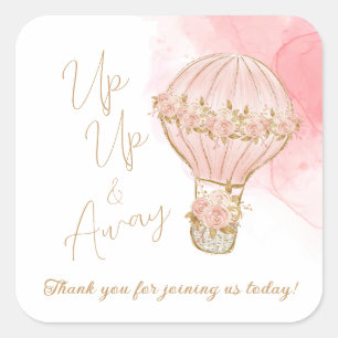 Sticker Carré Baby shower Whimsical Hot Air Balloon Up and Away