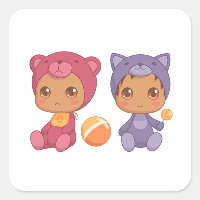 Sticker Carré Baby Twins Bear Chat Jumpsuit 3 (Devant)
