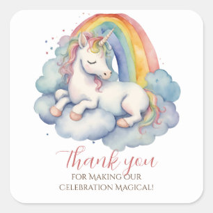 Sticker Carré Baby Unicorn fille Baby shower Merci