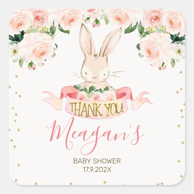 Sticker Carré Bac à Baby shower de lapin rose (Devant)