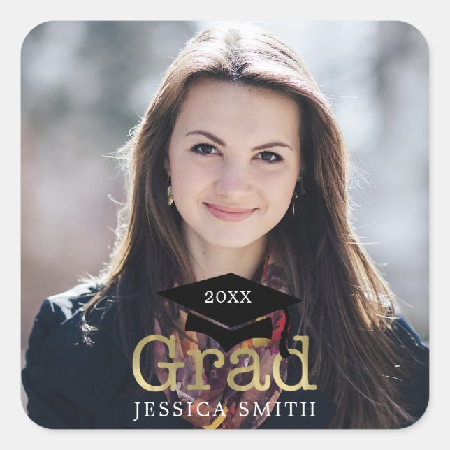 Sticker Carré Bac de diplôme photo moderne (Devant)