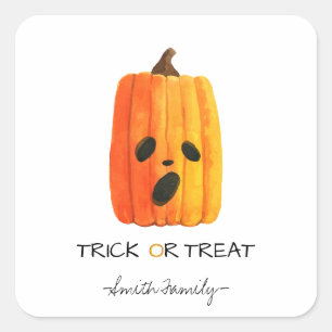 Sticker Carré Bac d'Halloween ou traiter l'aquarelle Citrouille