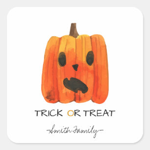 Sticker Carré Bac d'Halloween ou traiter l'aquarelle Citrouille