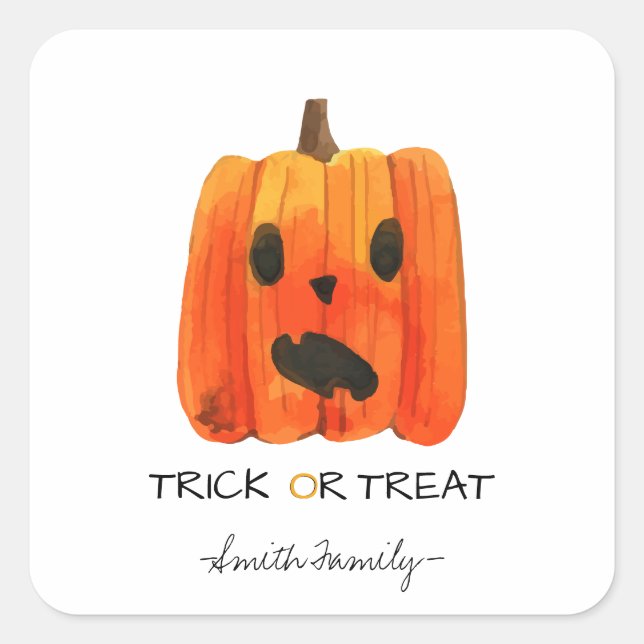 Sticker Carré Bac d'Halloween ou traiter l'aquarelle Citrouille  (Devant)