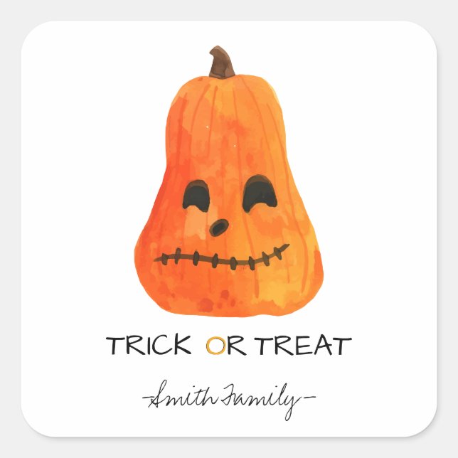 Sticker Carré Bac d'Halloween ou traiter l'aquarelle Citrouille  (Devant)