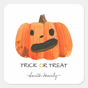 Sticker Carré Bac d'Halloween ou traiter l'aquarelle Citrouille 
