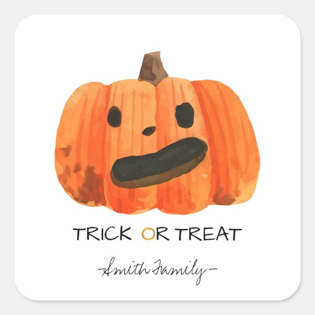 Sticker Carré Bac d'Halloween ou traiter l'aquarelle Citrouille  (Devant)