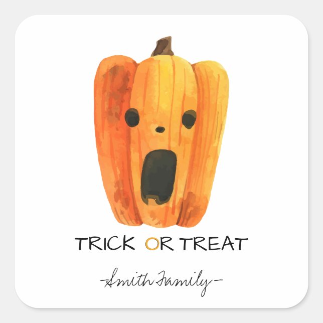 Sticker Carré Bac d'Halloween ou traiter l'aquarelle Citrouille  (Devant)