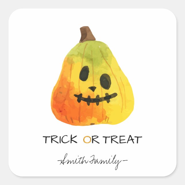 Sticker Carré Bac d'Halloween ou traiter l'aquarelle Citrouille  (Devant)